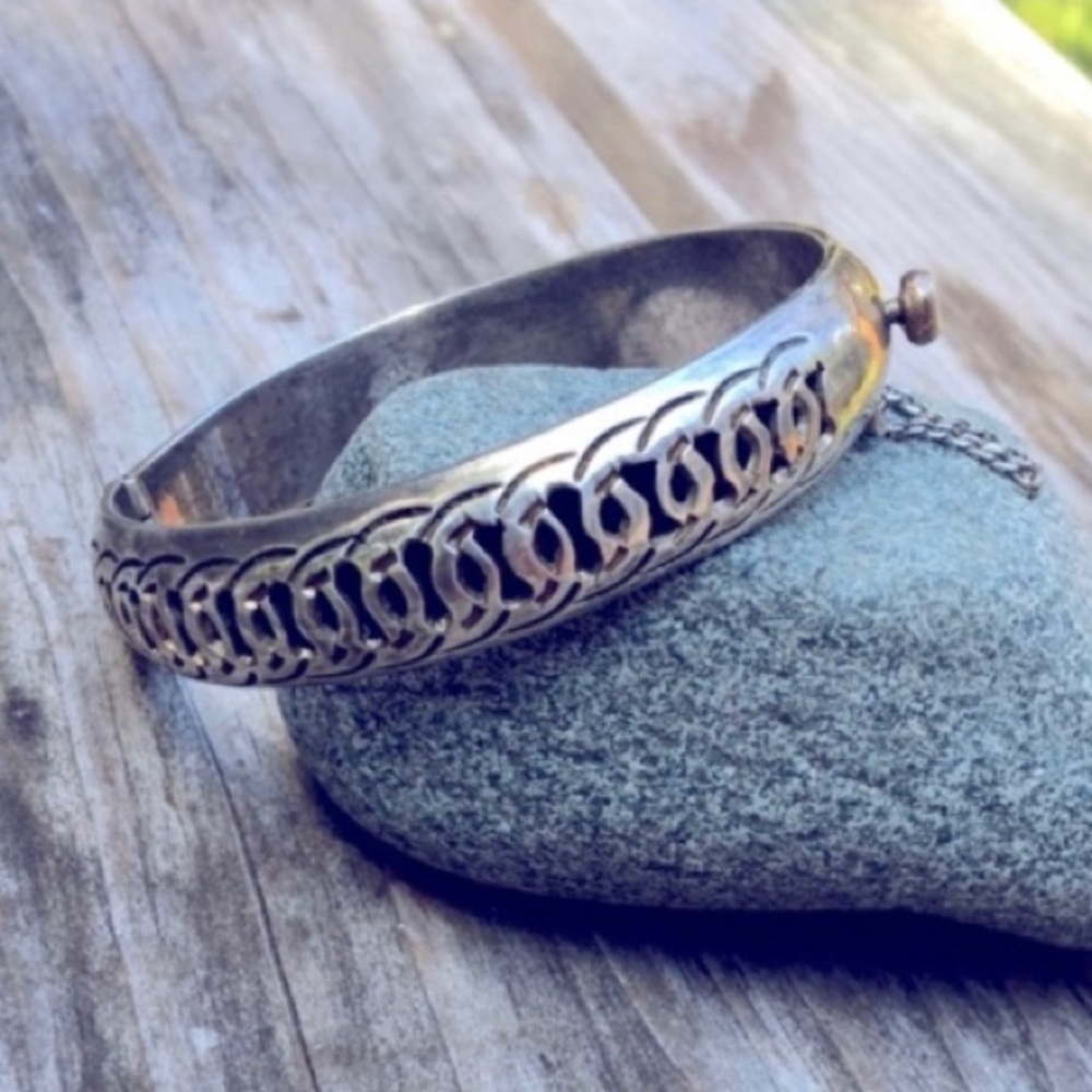 TAXCO 925 Bracelet Vintage Sterling Silver Shadow Box Hinged Bangle - Picture 3 of 6